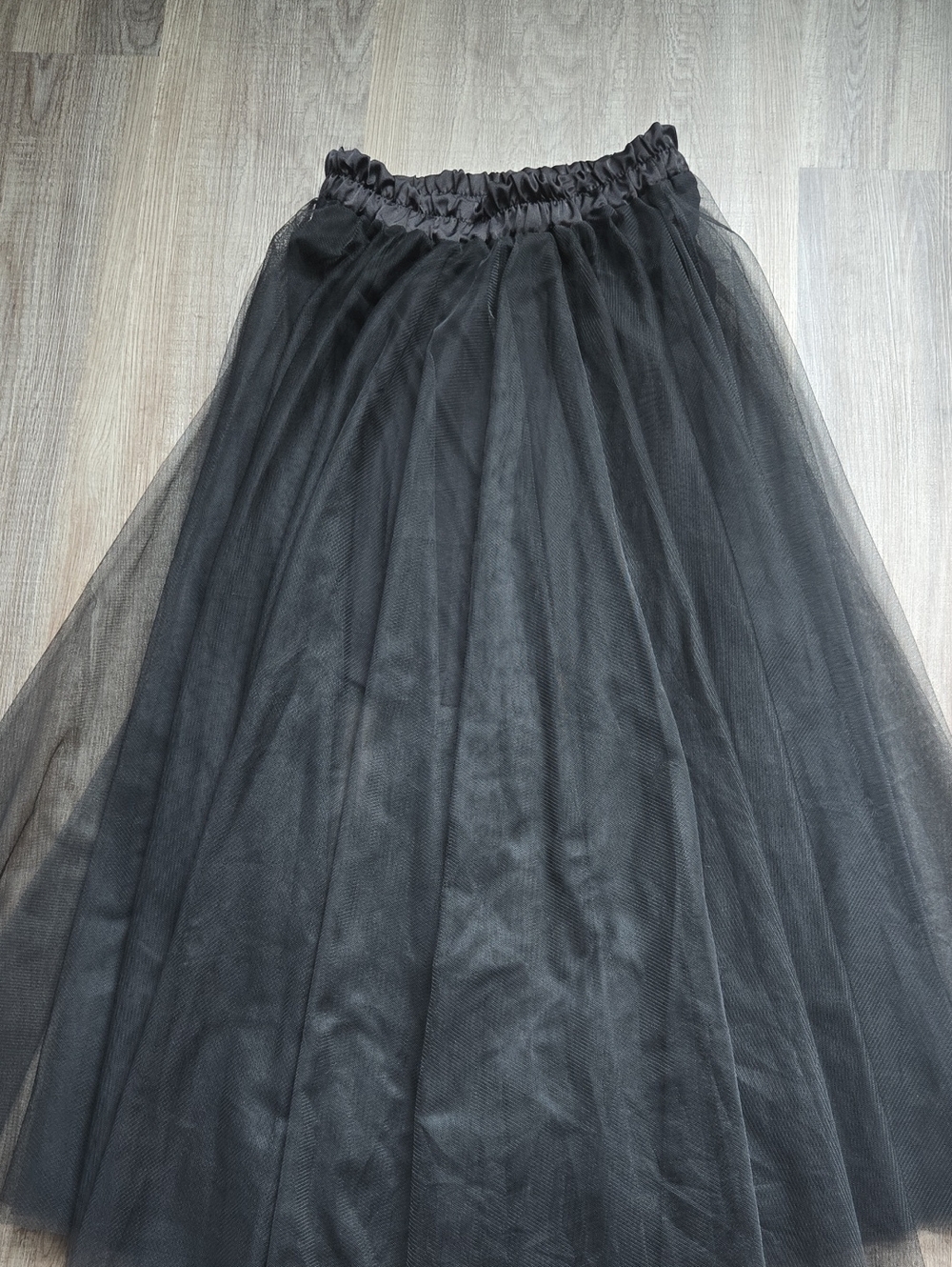 Black Tulle Midi Skirt with Elastic Waist